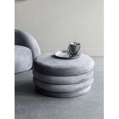Grey Fabric Upholstered Round Storage Ottoman Coffe Table