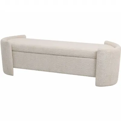 Taupe Boucle Fabric Large Storage Ottoman Bench