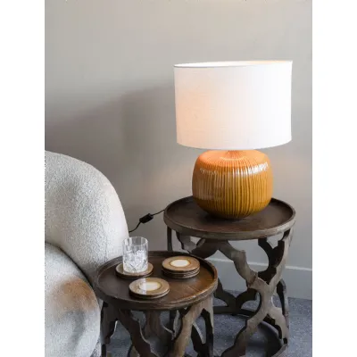 Brown Ribbed Glaze Ceramic Table Lamp with Grey Shade