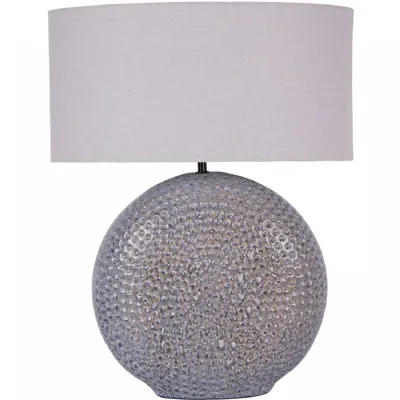 Blue Textured Round Ceramic Table Lamp with Grey Shade