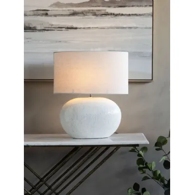 Oversized Oval Pebble Base White Terracotta Table Lamp