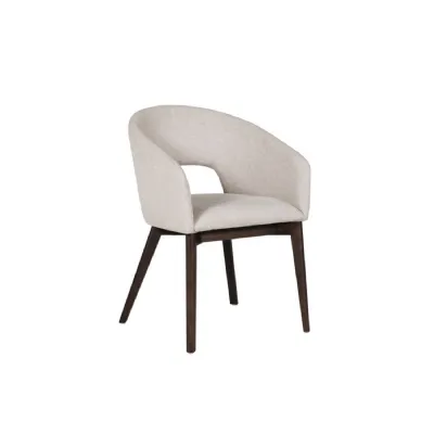 Natural Cream Fabric Dining Chair Walnut Dark Wood Legs