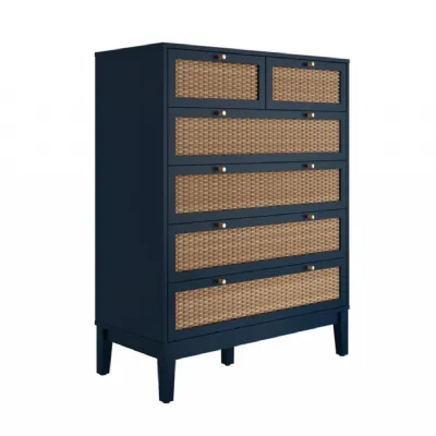 Blue Wooden 2 Over 4 Drawer Chest Rattan Drawer Fonts