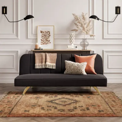 Modern Black Velvet Fabric Sofa Bed