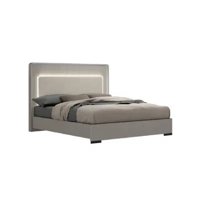 Grey Super King Size Bed with LED Velvet Headboard