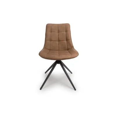 Tan Leather Effect Dining Chair Black Metal Legs