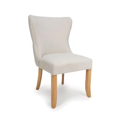 Linen Fabric Buttoned Upholstered Dining Chair Oak Legs