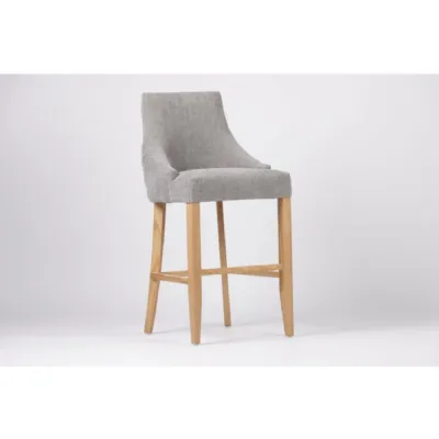 Grey Fabric Buttoned Back Bar Stool Chair with Oak Wood Legs