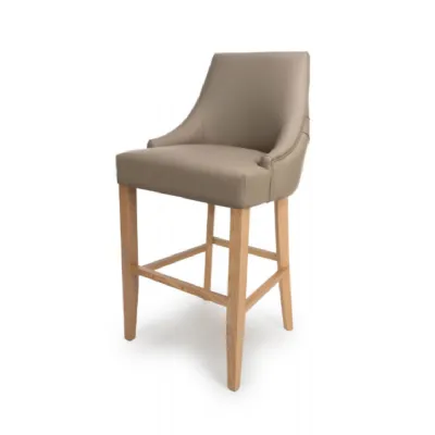 Taupe Leather Effect Bar Stool Chair Oak Legs with Foot Rest