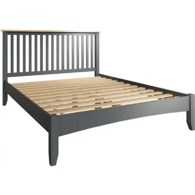 Modern Oak Wood Grey Painted 5' Bed Uk Size With Slatted Headboard 110 x 165cm