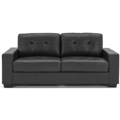 Chunky Black Leather 3 Seater Buttoned Sofa