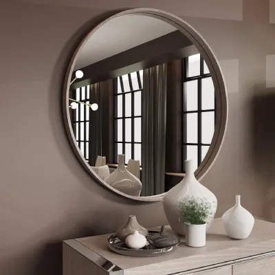 Modern Round Mirror With Silver Grey Oak Finish