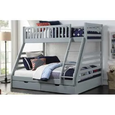 Grey Painted Kids Triple Sleeper Bunk Bed with Ladder and 2 Drawers