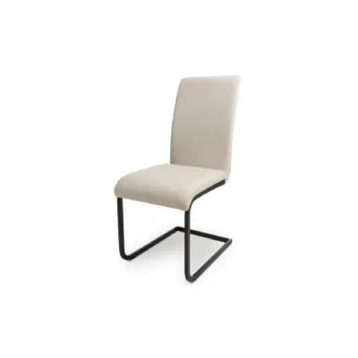 Taupe Leather Cantilever Dining Chair Black Metal Legs