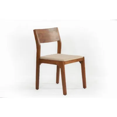 Solid Dark Wood Dining Chair Cream Fabric Padded Seat