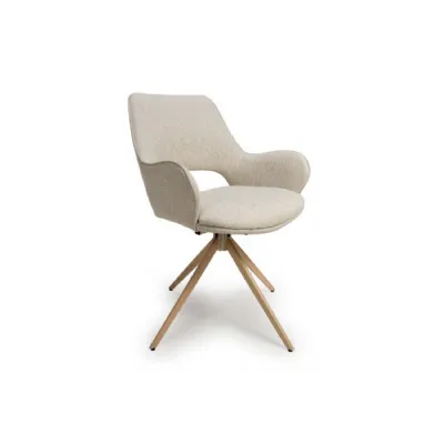 Natural Beige Cream Fabric 360 Degree Swivel Dining Chair