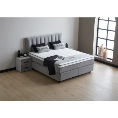 Grey Fabric Upholstery Double Ottoman Storage Bed