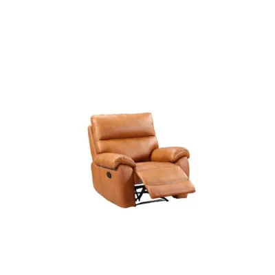 Tan Brown Leather Padded Manual Recliner Armchair