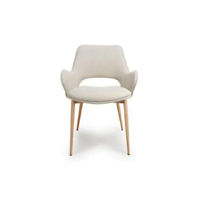 Natural Fabric Wing Armed Dining Chair Narrow Wooden Legs