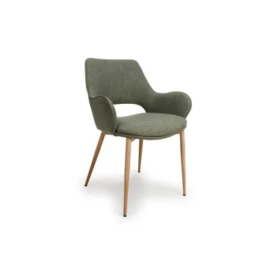 Green Fabric Dining Chair Wood Effect Metal Legs