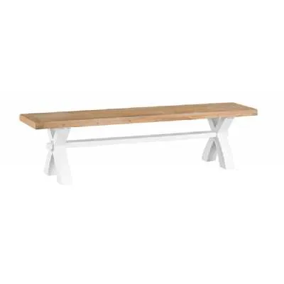 Moonlight White and Lime Washed Top Kitchen Dining Room Cross Leg Bench 46x180cm