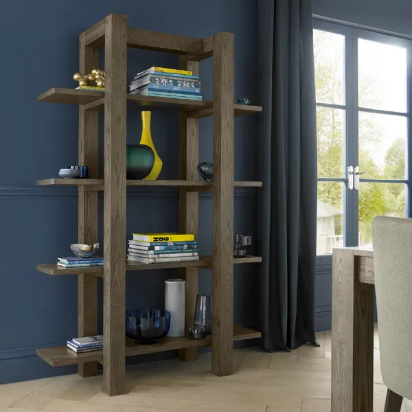 Chunky Dark Oak Wood Open Shelving Display Unit