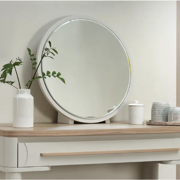 Light Grey Wooden Round Vanity Dressing Table Mirror