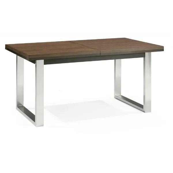 Dark Oak Top Extending Dining Table Chrome Metal Base