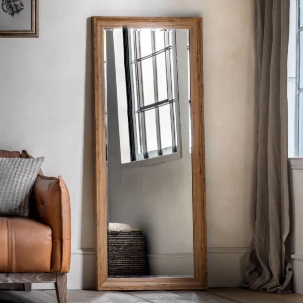 Large Chunky Oak Frame Rectangular Leaner Floor Mirror