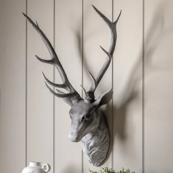 Large Stags Head Wall Decor Distressed Weathered Finish