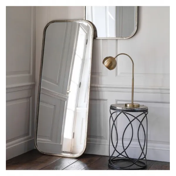 Distressed Champagne Silver Leaner Wall Mirror Rounded Edges