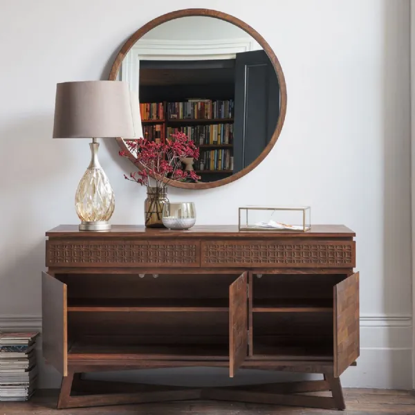 Dark Brown Mango Wooden Carved 3 Door Sideboard