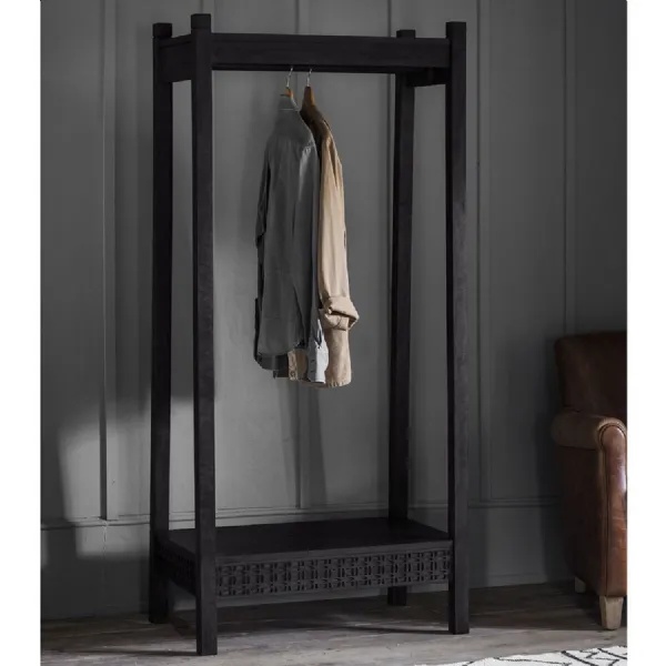 Boho Boutique Black Charcoal Wooden Open Wardrobe