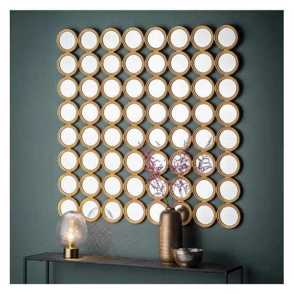 Large Gold Multi Circle Framed 100cm Square Wall Mirror