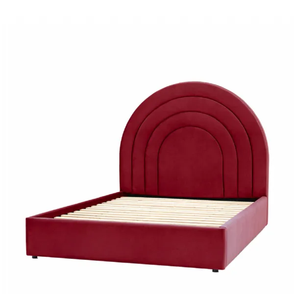 Retro Style Red Velvet Fabric Arched King Size Bed