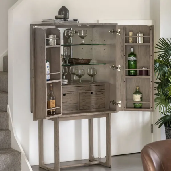 Smoked Oak Cocktail Cabinet with Internal Cupboard