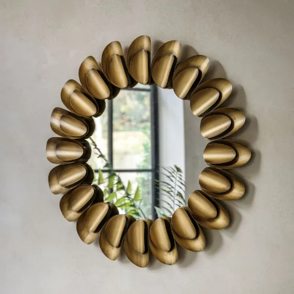 Large Round Gold Wall Mirror Curved Metal Pieces