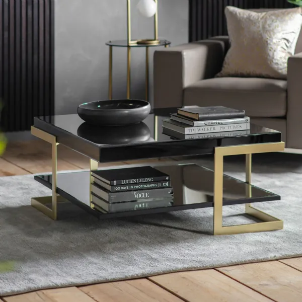 Black and Gold Square Glass Top Coffee Table