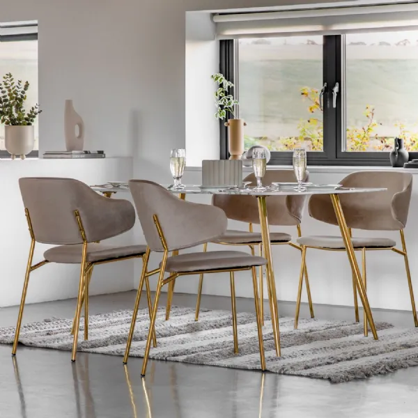 White Marble Glass Top Dining Table with Gold Metal Legs