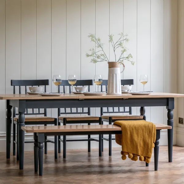 Grey Painted Rustic Oak Plank Top Extending Dining Table