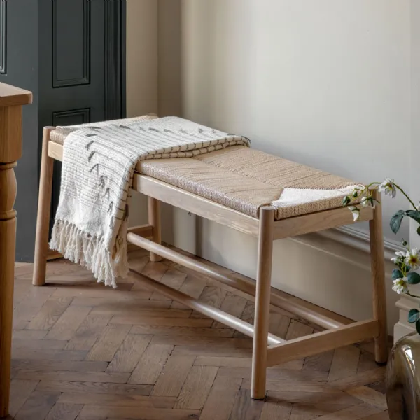 Farmhouse Dining Bench with Rope Weave Seat 110cm Wide