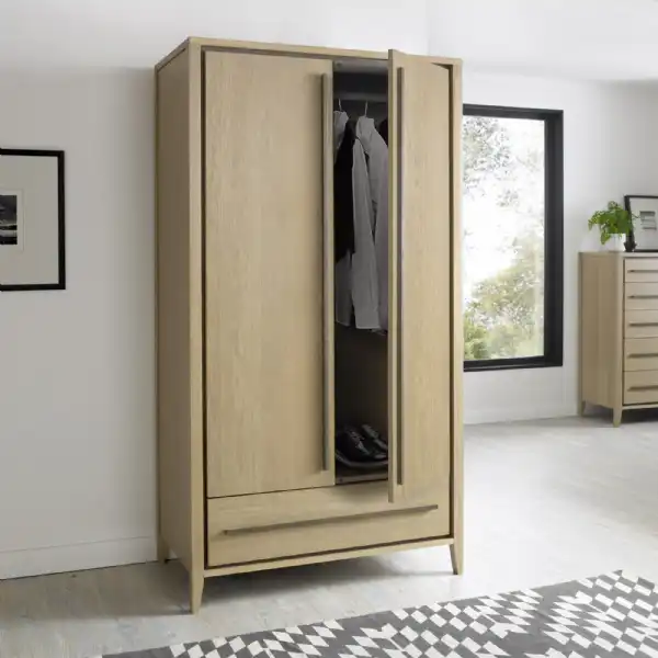 Weathered Oak Tall Double Gents Wardrobe 2 Doors 1 Drawer