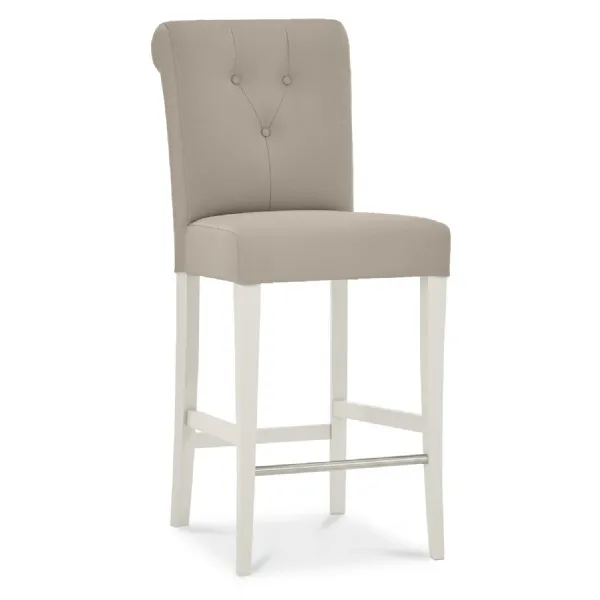 Grey Leather Buttoned Back Bar Stool Grey Painted Wood Legs