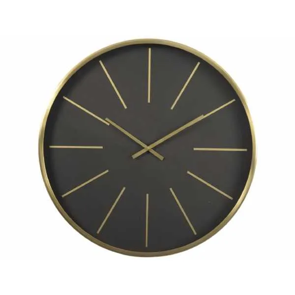 Black And Brass Numeral Steel Round Wall Mounted Clock 61cm Diameter