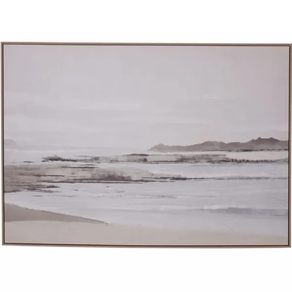 Blurred Seascape Brown Wooden Framed Canvas Wall Art Picture