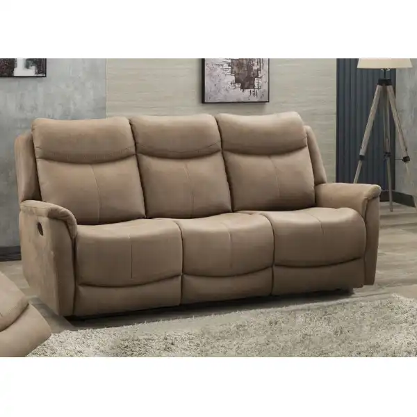 Caramel Fabric Large 3 Seater Manual Recliner Sofa