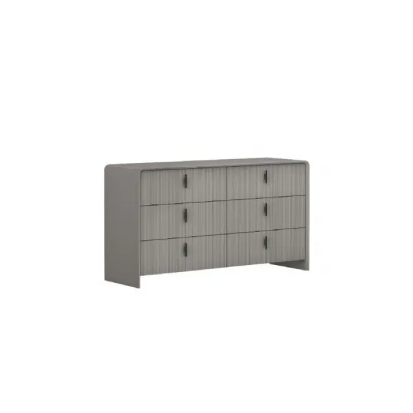 Grey Painted Patterned Curved Chest of 6 Drawers