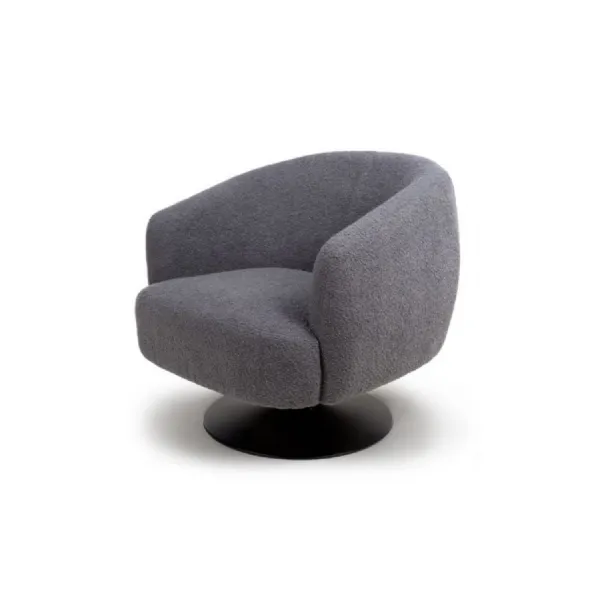 Grey Boucle Fabric Upholstered Club Accent Swivel Chair