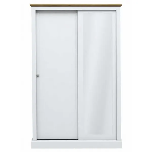 White Oak Top Sliding Mirrored 2 Door Wardrobe