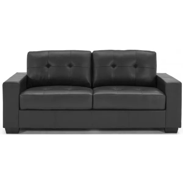 Chunky Black Leather 3 Seater Buttoned Sofa